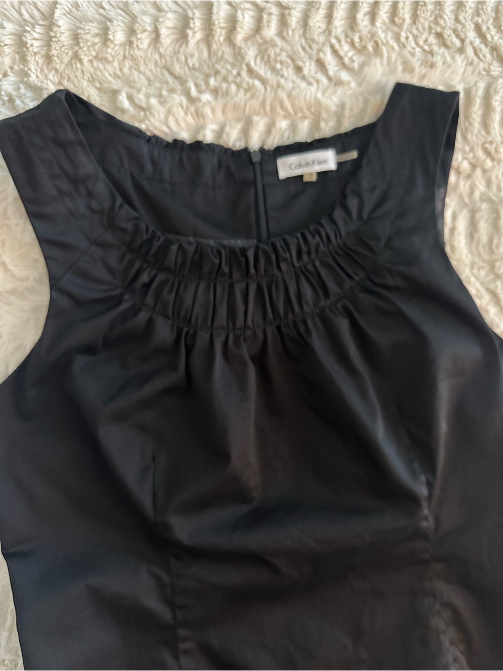 Calvin Klein Black Sheath Dress Rouched Neck size 12 - Picture 2 of 7